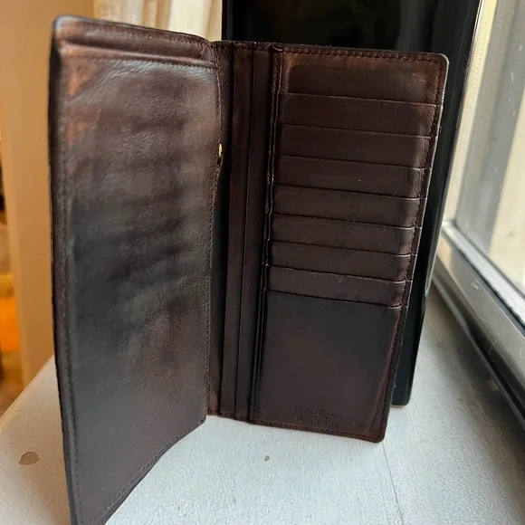 Salvatore Ferragamo Long Wallet Brown Herringbone Leather Unisex Made in… - Picture 3 of 15
